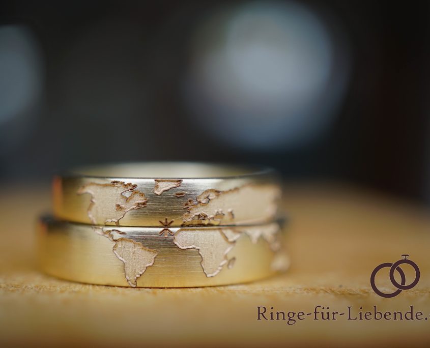 Trauringe mit Weltkarte Eheringe Weddingrings Worldmap Ringe-für-Liebende